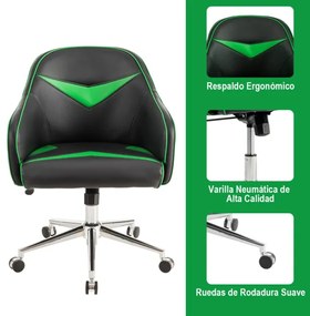 Cadeira escritório com Altura Ajustável e Inclinação para Casa escritorio 60 x 57 x 80-89,5 cm Verde