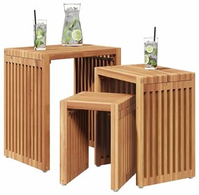 Conjunto de Mesas Laterais de Jardim 3 pcs Madeira Sólida de Teca