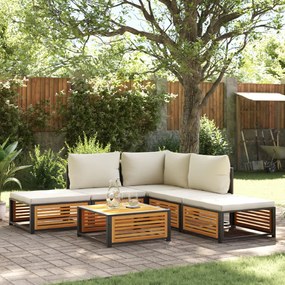 6 pcs conjunto de sofás de jardim com almofadões acácia maciça