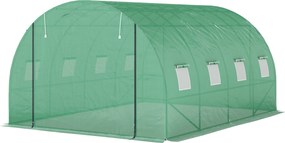Estufa tipo túnel de jardim 3 x 4 x 2 m com porta enrolável e janelas amplas, em aço galvanizado e PE, verde
