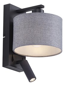 LED Candeeiro de parede moderno preto com candeeiro de leitura redondo cinzento - Puglia Moderno