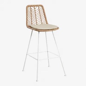 Pacote De 4 Bancos Altos Em Rattan Sintético Gouda Natural Natural & Branco & ↑75 Cm & Beige Creme - Sklum