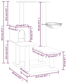 Árvore para gatos c/ arranhadores sisal 94,5 cm cinza-escuro