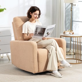 Poltrona Relax Reclinável Manual Poltrona Relax de Borreguito com Função de Baloiço 360° Reclinável até 135º 76x94x100 cm Castanho Claro