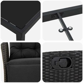 Conjunto de Jantar de Jardim de 3 Peças Preto em Rattan Sintético