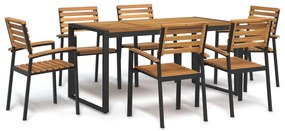 vidaXL Conj. jantar p/ jardim 7 pcs madeira de acácia maciça e metal