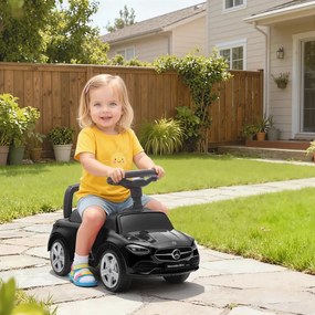 Carro Andador para Crianças Mercedes-Benz Classe C com Buzina Volante Sons de Motor e Espaço de Armazenamento 65x28x39 cm Preto