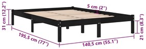 Estrutura de cama casal 135x190 cm madeira maciça preto