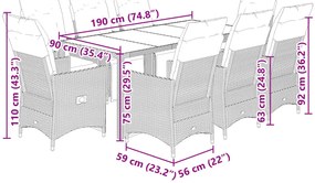 9 pcs conjunto bistrô de jardim c/ almofadões vime PE castanho