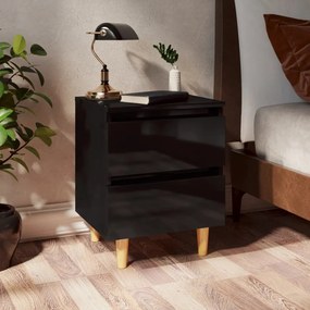 Mesa de cabeceira c/ pernas de pinho 40x35x50cm preto brilhante