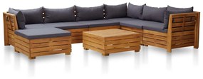vidaXL 8 pcs conjunto lounge jardim c/ almofadões acácia cinza-escuro