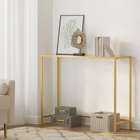 Mesa consola entrada linhas simples 35 x 100 x 80 cm vidro, aço Dourada