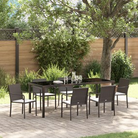 Conjunto de Jantar para o Jardim com 7 Peças e Almofadas em Rattan Sintético Castanho