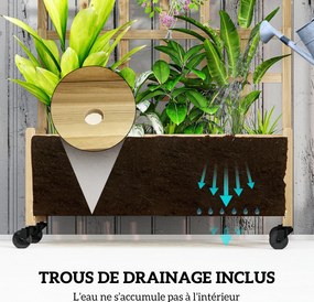 Floreira com treliça 82,5 x 35 x 186 cm, floreira com rodas, para plantas trepadeiras, madeira natural
