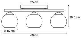 Plafon moderno preto com madeira e vidro fumado 3-luzes - Aleks Moderno