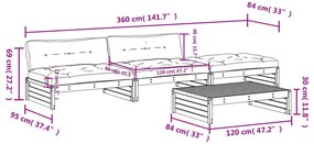 4pcs conjunto lounge jardim c/ almofadões madeira maciça preto