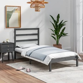 vidaXL Estrutura de cama solteiro 90x190 cm madeira maciça cinza