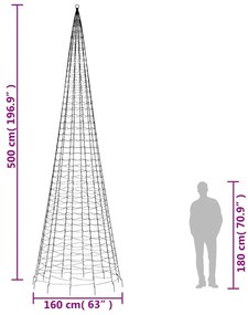 Árvore de Natal LED no mastro 1534 LEDs Azul 500 cm