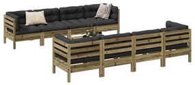 vidaXL 9 pcs conjunto sofás de jardim c/ almofadões pinho impregnado
