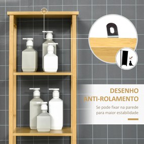 kleankin Coluna Casa de Banho de Bambú Coluna Alta para Casa de Banho com 3 Prateleiras e 1 Porta Móvel de Armazenamento para Sala de Estar Cozinha 34x30x173cm Natural