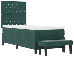 Cama Box Spring com Colchão &amp; Banco Verde Escuro 80x200 cm Veludo