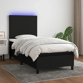 Cama box spring c/ colchão e LED 90x200 cm tecido preto