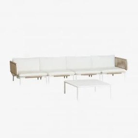 Conjunto De Jardim Com Sofá Modular De 4 Peças Com 2 Módulos De Canto E Mesa De Centro Em Aço Roubly Beige De Amêndoa - Sklum