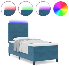 Cama Box com Colchão &amp; LED VidaXL Azul Escuro 90x190 cm Veludo