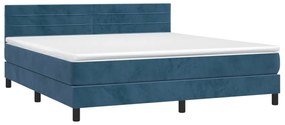 Cama box spring c/ colchão/LED 160x200 cm veludo azul-escuro
