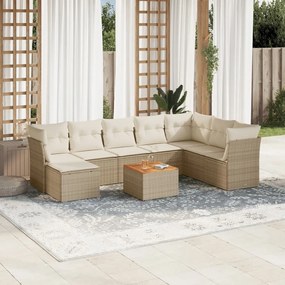 vidaXL 9 pcs conjunto de sofás p/ jardim com almofadões vime PE bege