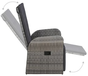 3 pcs conjunto bistrô com almofadões vime PE cinzento