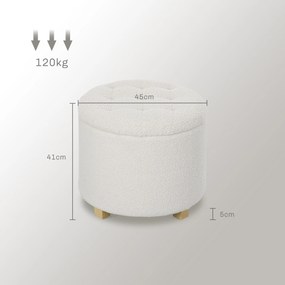 Pufe com arrumação, banco redondo, pufe para apoiar os pés em tecido felpudo, capacidade de 120 kg, Ø 45 x 41 cm, branco