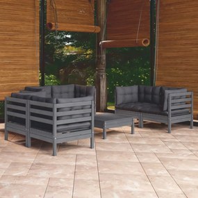 vidaXL 7 pcs conjunto lounge de jardim c/ almofadões pinho maciço