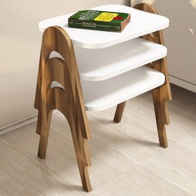 Conjunto de Mesas de Apoio Paris – Nogueira e Branco – 48,6 cm x 42 cm