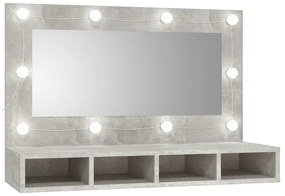 Armário espelhado com LED 90x31,5x62 cm cinzento cimento