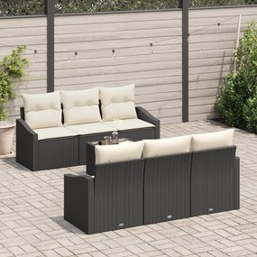 Conjunto de Sofá de Jardim de 7 Peças com Almofadas Preto Polirattan