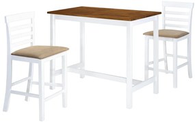 Mesa e cadeiras de bar 3 pcs madeira maciça castanho e branco