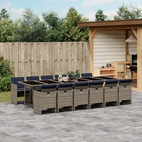 vidaXL 13 pcs conjunto jantar p/ jardim c/ almofadões vime PE cinzento