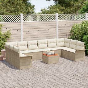 Conjunto de Sofás de Jardim vidaXL de 11 Peças com Almofadas Bege Poli