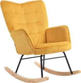 HOMCOM Poltrona de balanço vintage, patins curvos, estofamento espesso, madeira de faia & aço, amarelo | Aosom Portugal