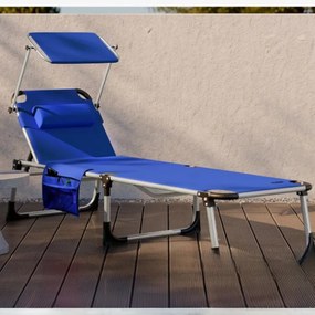 Espreguiçadeira jardim Malta 210x61x35cm com Toldo em alumínio Azul