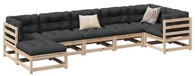 7 pcs conjunto sofás de jardim com almofadões pinho maciço