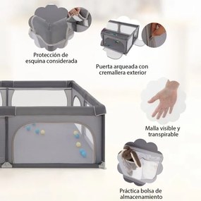 Parque infantil, centro Atividade com bolas para bebés Estável, atóxico, com rede respirável 206 x 147 x 68,5 cm Cinza escuro