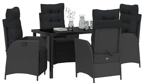 Conjunto de Jantar de Jardim de 5 Peças em Rattan Preto