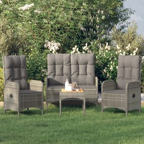 vidaXL 4 pcs conjunto de jantar p/ jardim c/ almofadões vime PE cinza