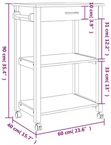 Carrinho de cozinha MONZA 60x40x90 cm madeira de pinho maciça