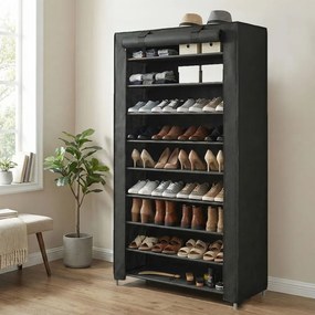 Sapateira para sapatos em tecido, 28 x 84 x 160 cm, preta
