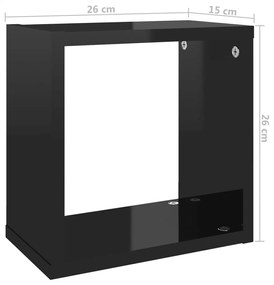 Prateleiras parede forma de cubo 2 pcs 26x15x26 cm preto brilh.