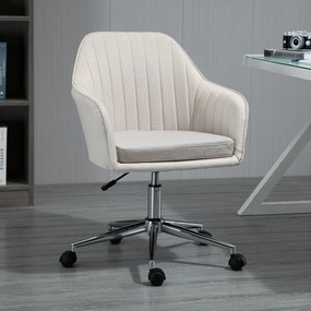 Cadeira de Escritório Cadeira de Secretária com Altura Regulável e Base Giratória para Escritório 61x59x86-96 cm Bege