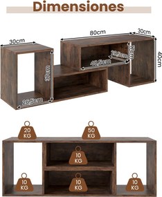 Móvel de TV de 2 peças Centro de entretenimento minimalista para TV de 50/55/60 polegadas com combinação livre castanho